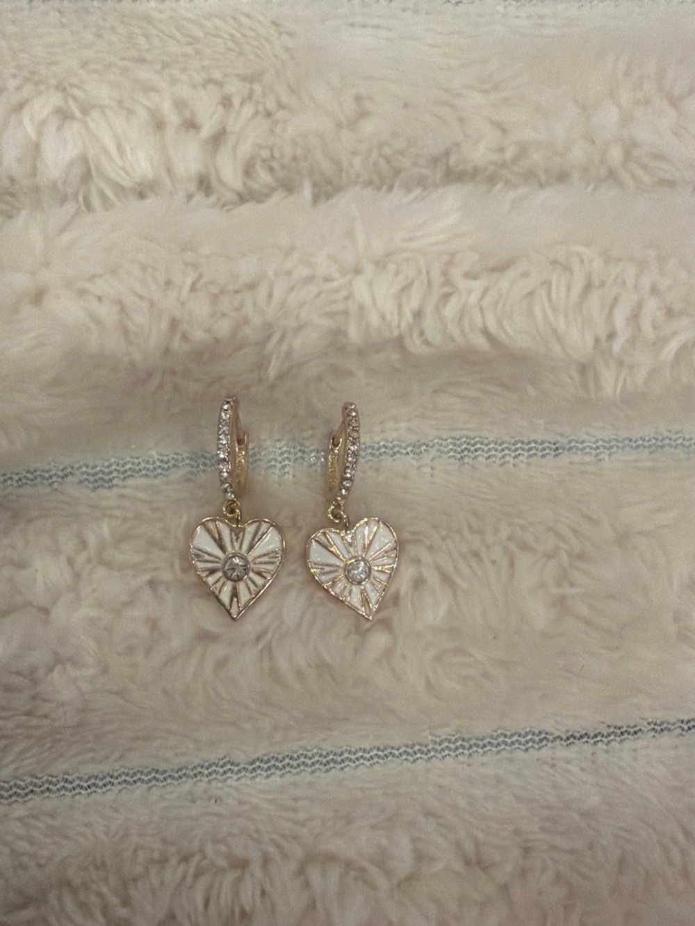 BaubleBar Gold-Tone Heart Drop Earrings with White Inlay and Crystals
